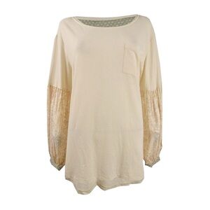 Free People Cream Paisley Oversized Top Long Sleeve We The Free